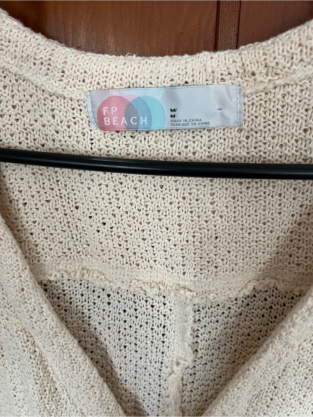 Free People Cream Open-Weave V-Neck Sweater